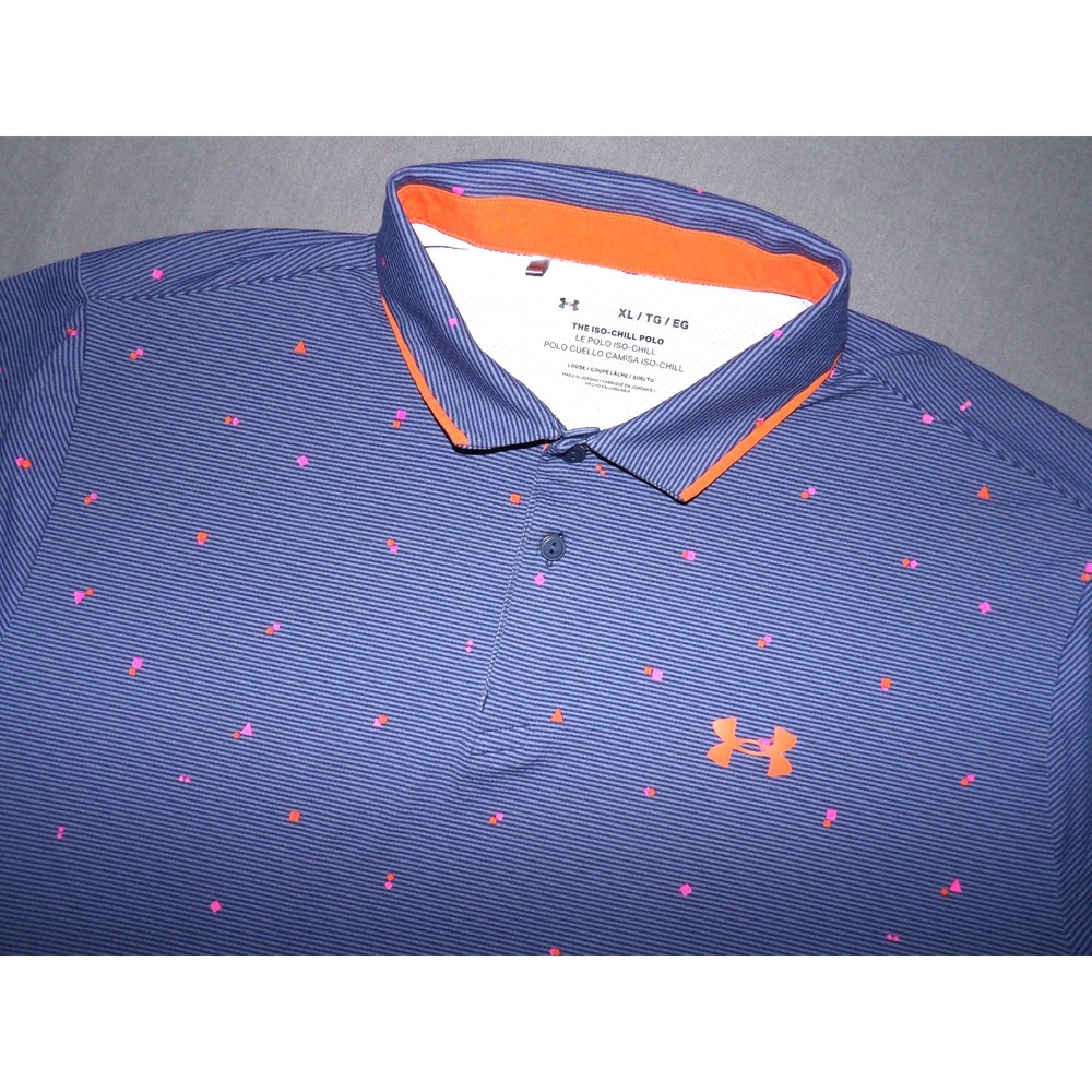 Under Armour ISO-CHILL Blue Striped Geometric Performance Golf Shirt Men's XL